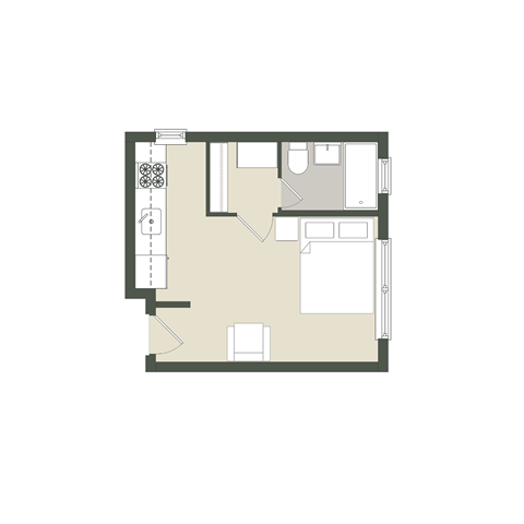 Floor plan for studio, 1 bath, 285 sqft